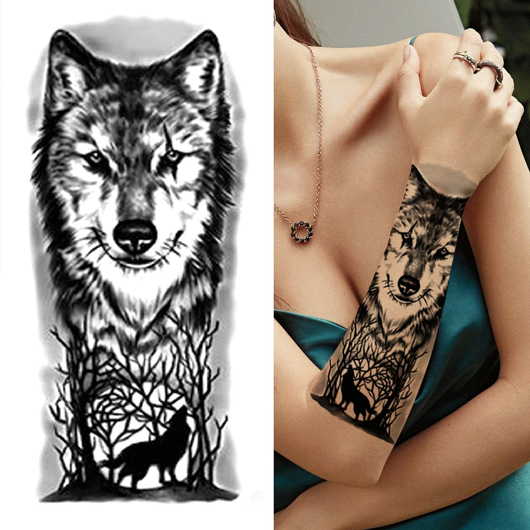 Black Forest Tattoo Sticker For Men Women Children Tiger Wolf Death Skull Temporary Tattoo Fake Henna Skeleton King Animal Tatoo 515