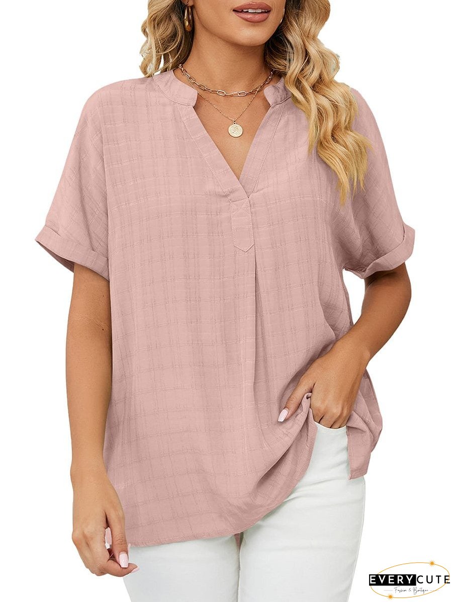 Solid V-Neck Loose Short Sleeve T-Shirt
