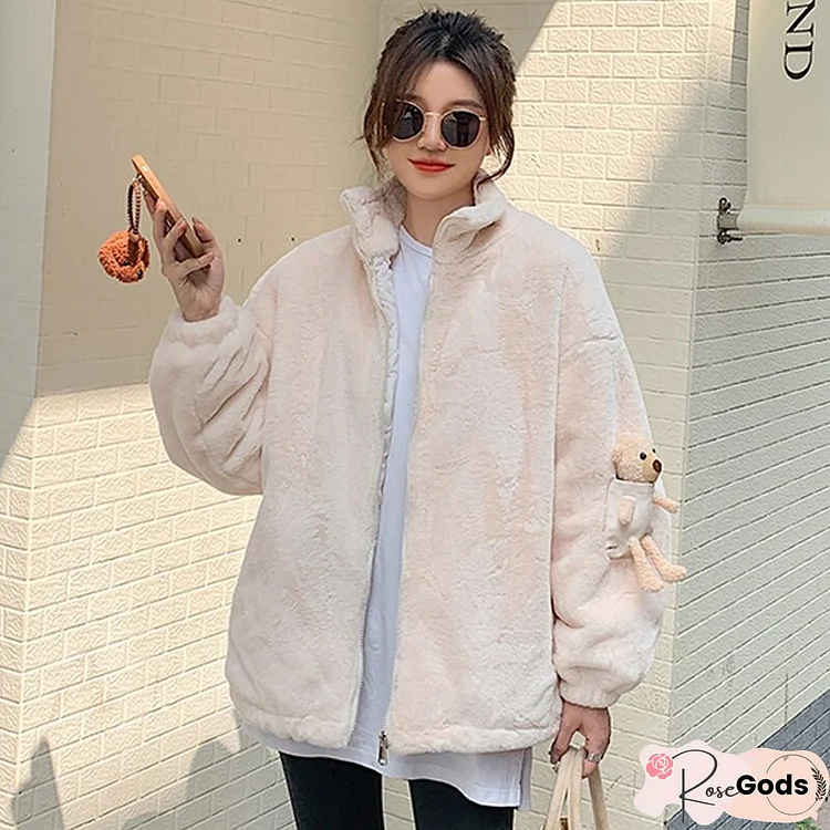 Winter Warm Elegant Thick Faux Fur Coats Women Loose Casual White Lady Jacket Korean Fashion Blue Simple Student Outwear New