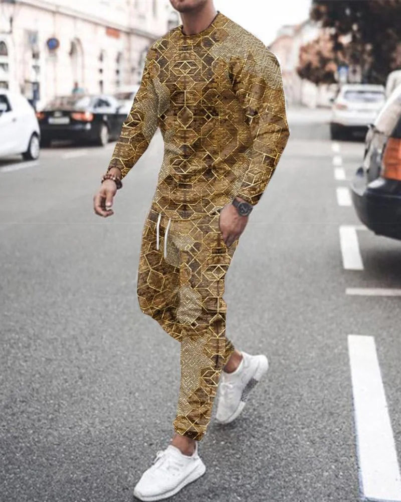 Men's Fashion Chestnut Printing Long-sleeved Suit