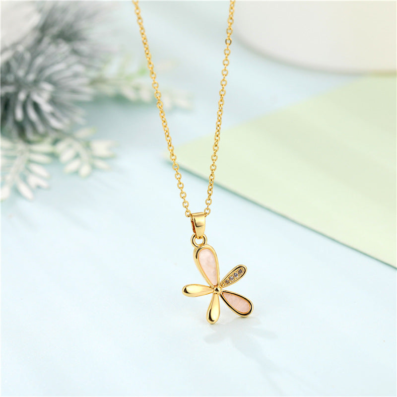 Korean Women Flower Titanium Steel Diamond Inlay Necklaces2
