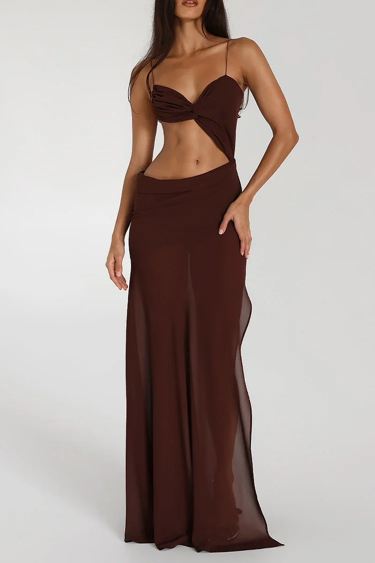See Through Backless Cut Out Tied Up Party Maxi Dresses-Blue [Pre Order]