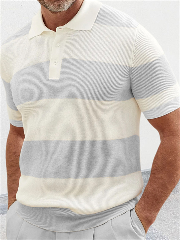 Polo Shirt Men's Colorful Striped Short-sleeved Lapel Knit Shirt Muscle Men's Gray Blue Beige Brown