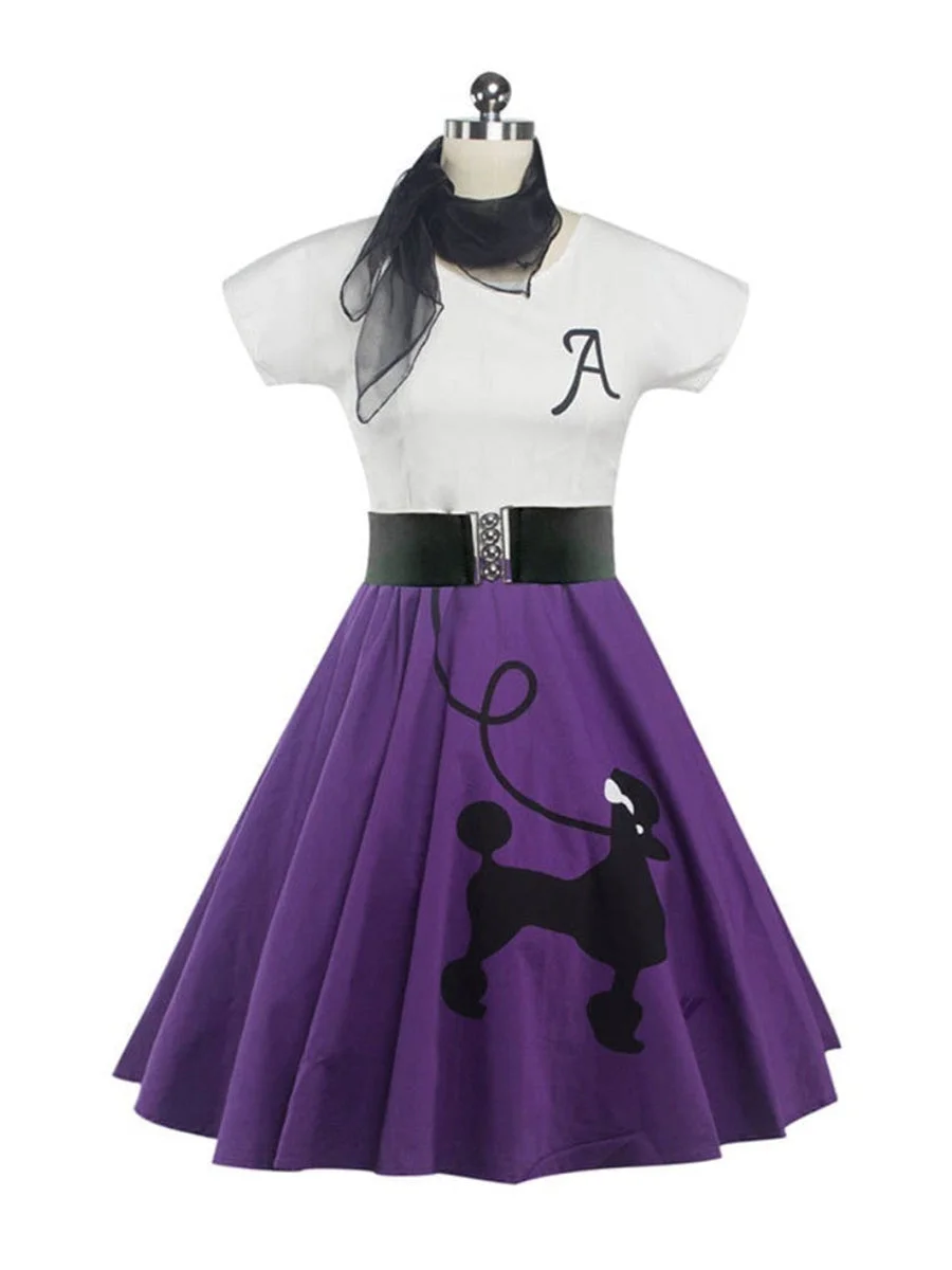 1950s Dress Poodle Dress Round Neck Hepburn Style Rockabilly Dress