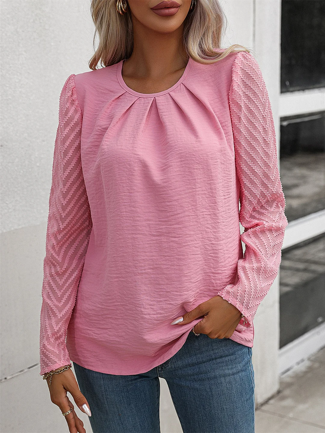 Women's Pockets Buttons Solid Color Long Sleeve V-neck Top