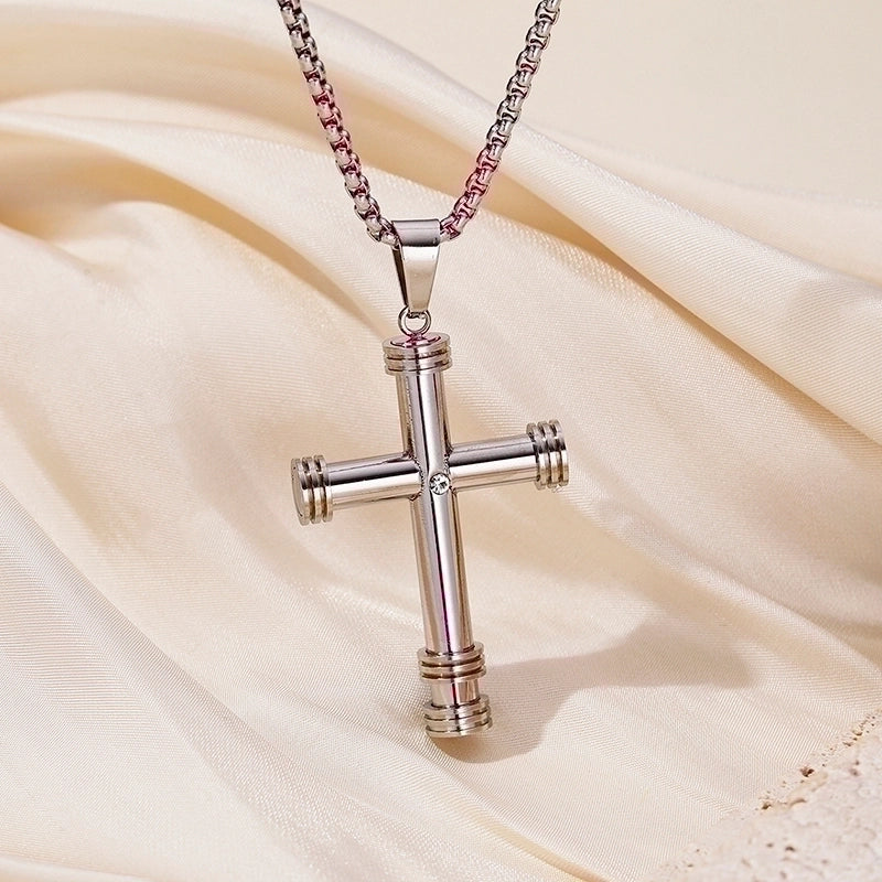 Hip-Hop Retro Cross Round Square 304 Stainless Steel Women’s Pendant Necklace