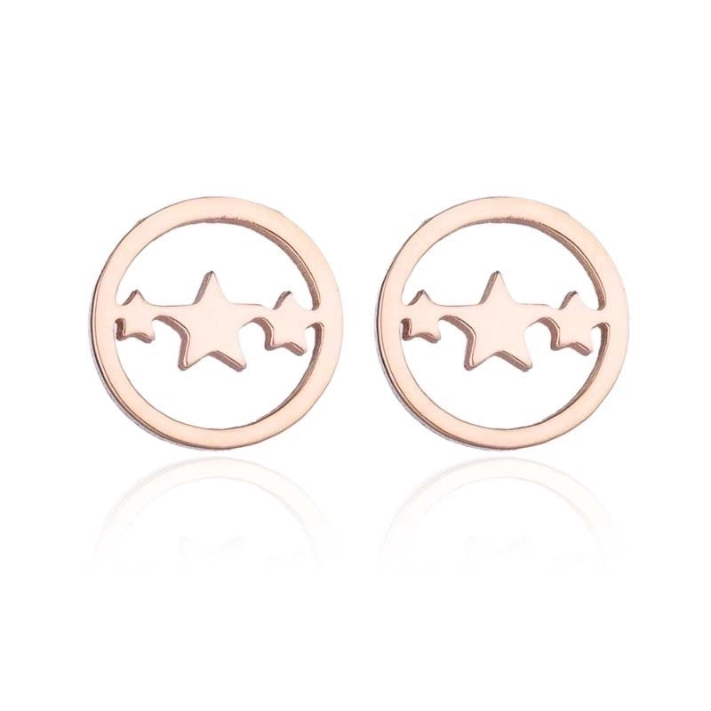 1 Pair Fashion Star Moon Tree Plating Hollow Out 304 Stainless Steel 18K Gold Plated Ear Studs