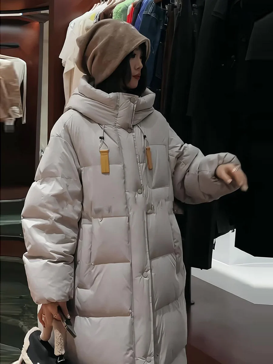 Woherb Korean Version Of Big Quilt Down Jacket Female Long Style 2024 Winter New Thickened Ribbon Hood Extremely Cold Warm Coat Plus Size-Outfit Ideas