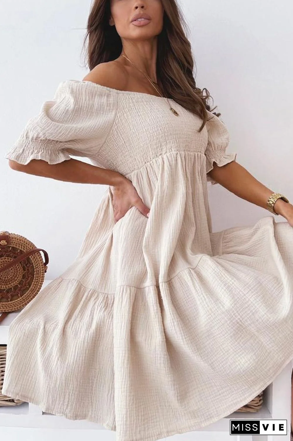 Enchanted Off The Shoulder Smocked Loose Dress