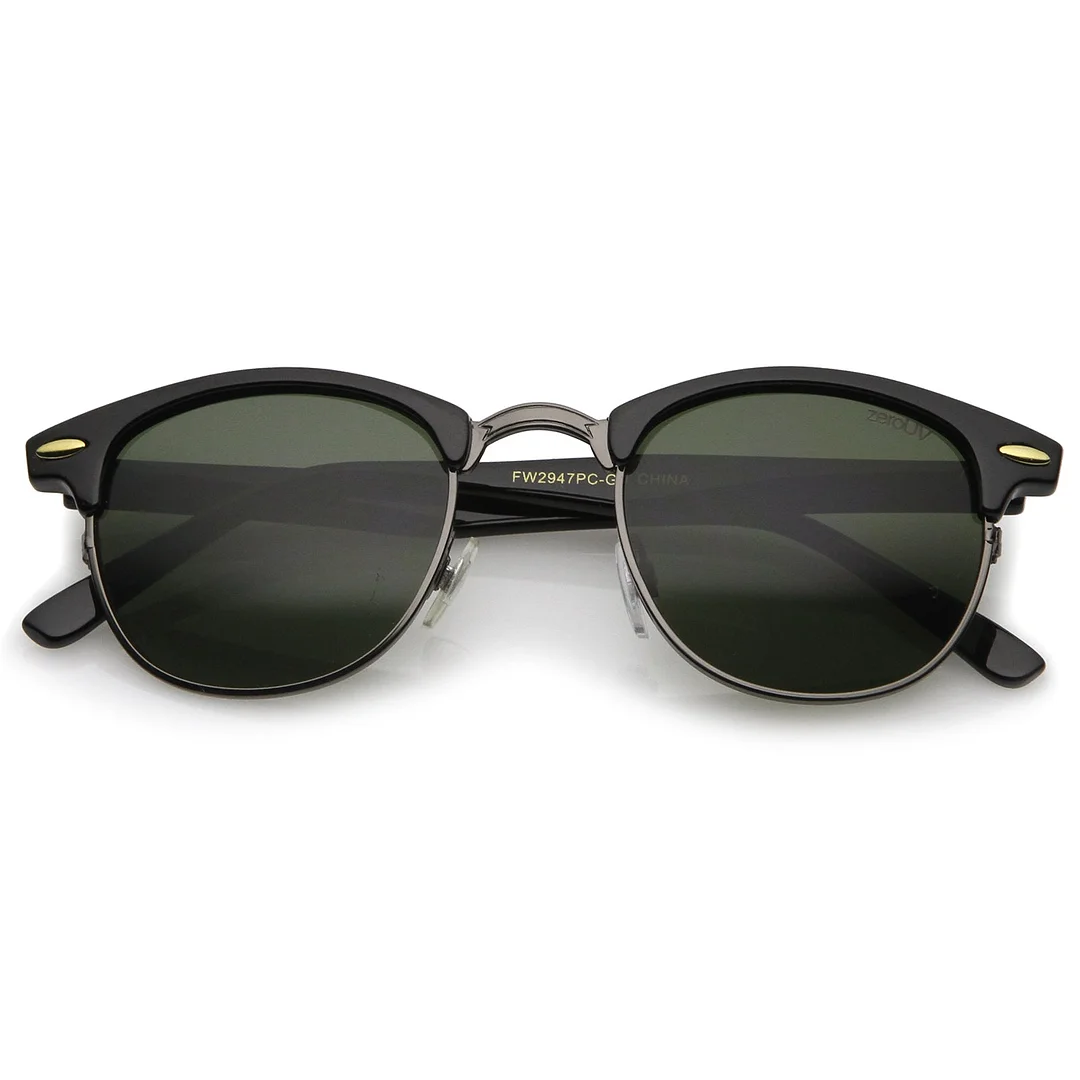 Classic Horn Rimmed Neutral Colored Lens Semi-Rimless glasses 49mm