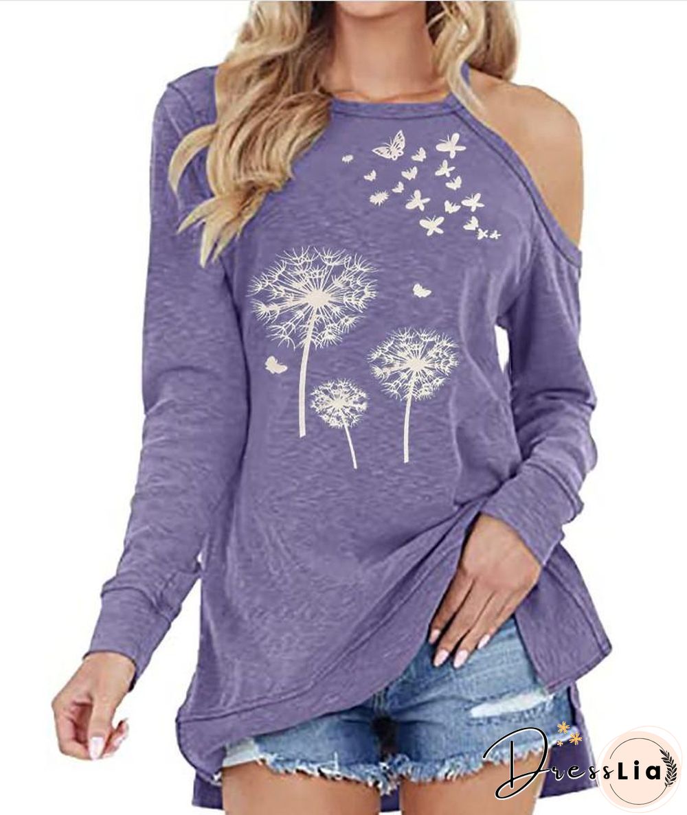 One Shoulder Autumn Dandelion Leisure Top