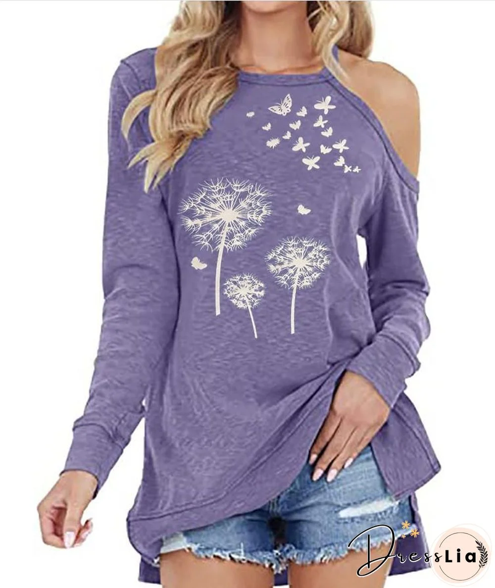 One Shoulder Autumn Dandelion Leisure Top