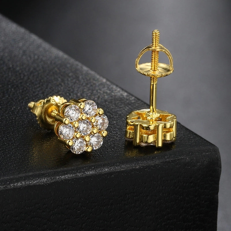 1 Pair Hip-Hop Flower Plating Inlay Copper Zircon White Gold Plated Gold Plated Ear Studs