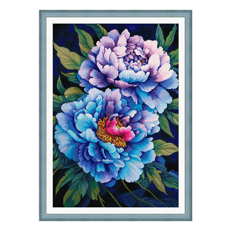 Spring-Purple Rhyme Peony- 14CT - 2 Strands Threads Printed cross stitch - 50*68cm(Canvas)