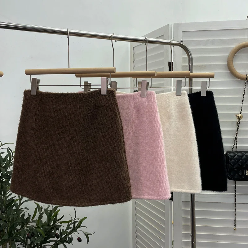 Churchf Real Shooting Pink Hair This Dress Girl Autumn And Winter High Waist A-Buffed Short Skirt Anti-Light One-Step Skirt 8871