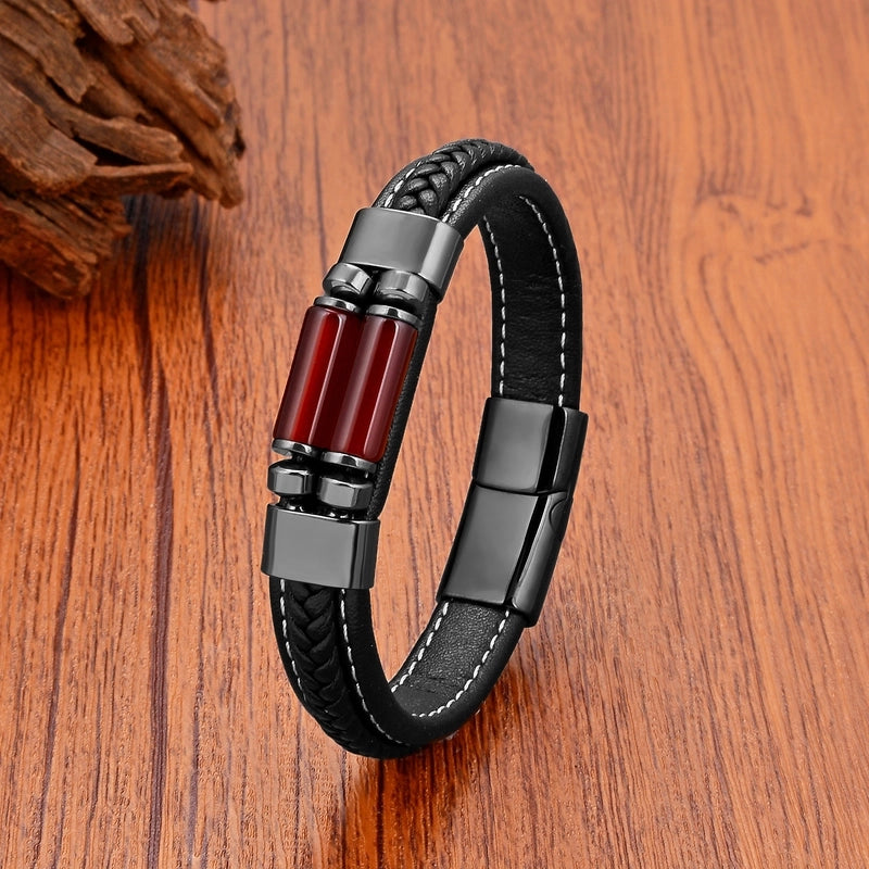 Modern Style Commute Geometric Leather Rope Metal Men’s Bracelets