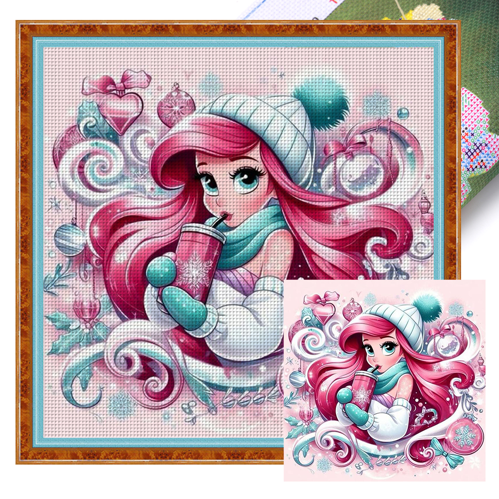Girl Drinking Milk Tea Full 14CT Pre-stamped Canvas(45*45cm) Cross Stitch
