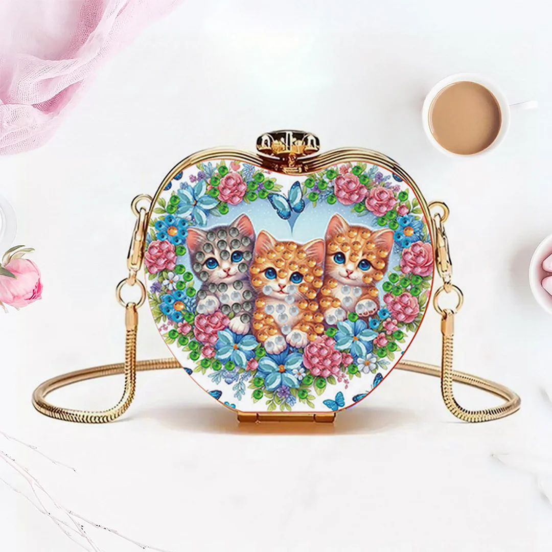 Three Cats DIY Acrylic Love Art Diamond Painting Coin Purse with Chain for Women