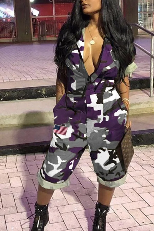 Euramerican Camouflage Printed One-piece Jumpsuit