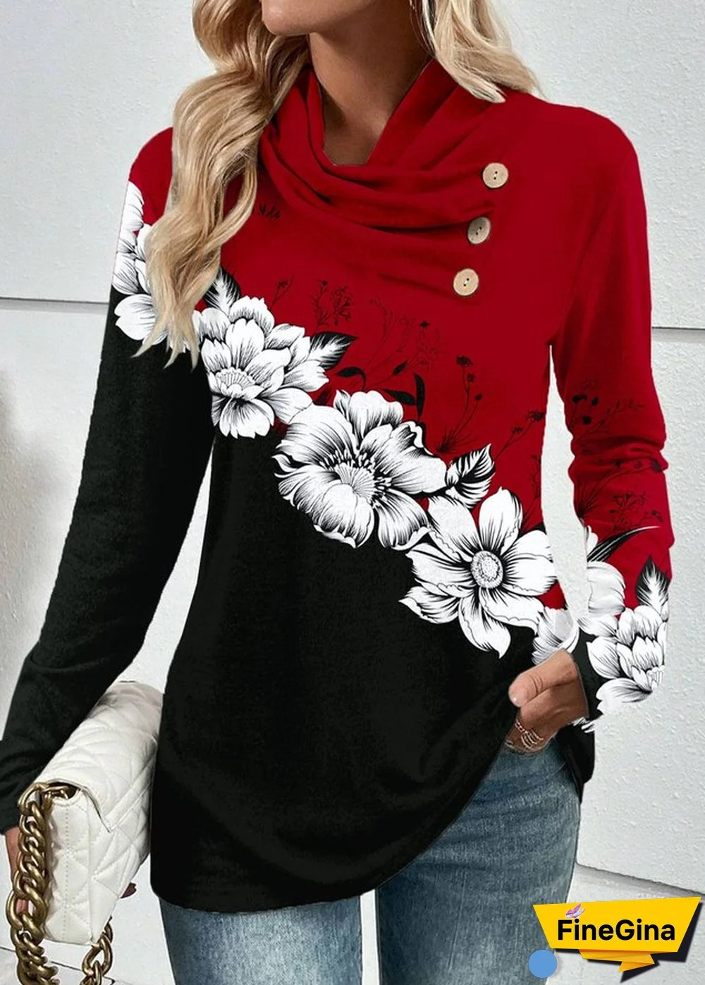 Romantic Long Sleeve Print Top