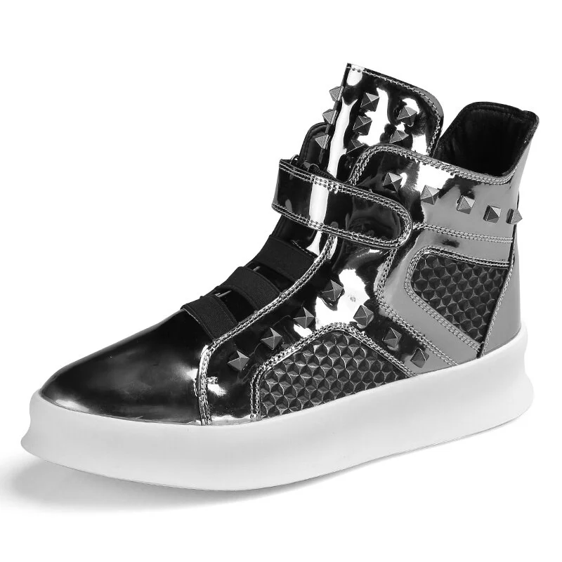 Qengg Punk Style Casual High Top Sneakers Men Black Rivet Platform Shoes Men New Chunky Streetwear Shoes Men Zapatos de Hombre