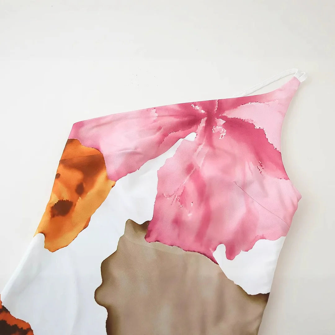 Nigikala Nigikala Women's Sexy One-Shoulder Super Long Sling Skirt Hem Lotus Edges