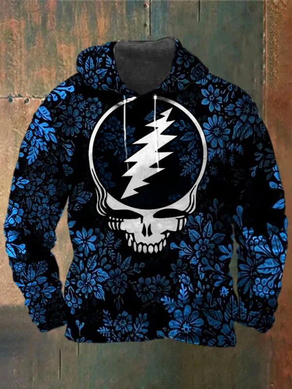 Unisex Skull Flower Print Heavyweight Hoodies