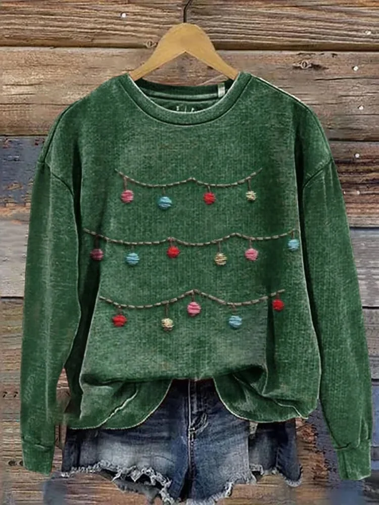 Women's Casual Vintage Christmas Tree Sweatshirt 