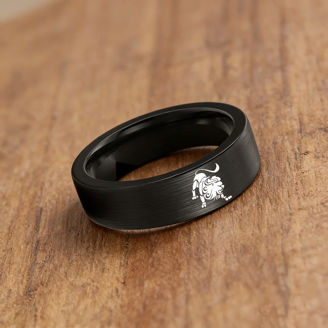 Mens Womens Flat Leo Tungsten Carbide Rings Black Couple Wedding Bands Top Comfort Fit 4MM 6MM 8MM Width