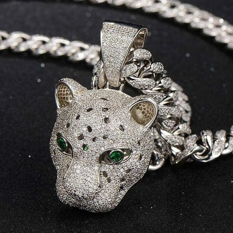 Animal Leopard Head Copper Iced Out Pendant