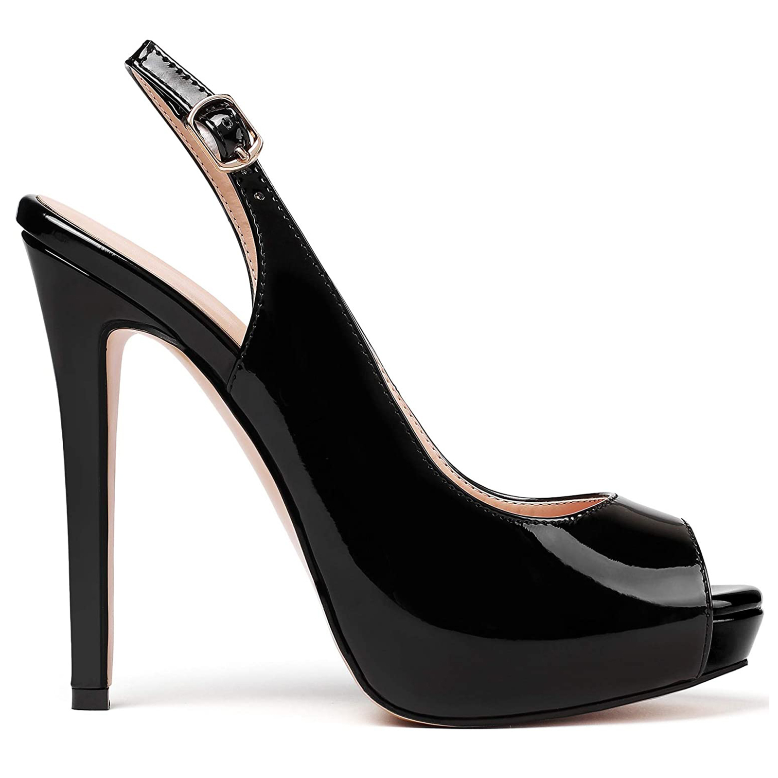 4.72" Strap Slingback Sandals Peep Toe Platform Stilettos Patent Heels-vocosishoes