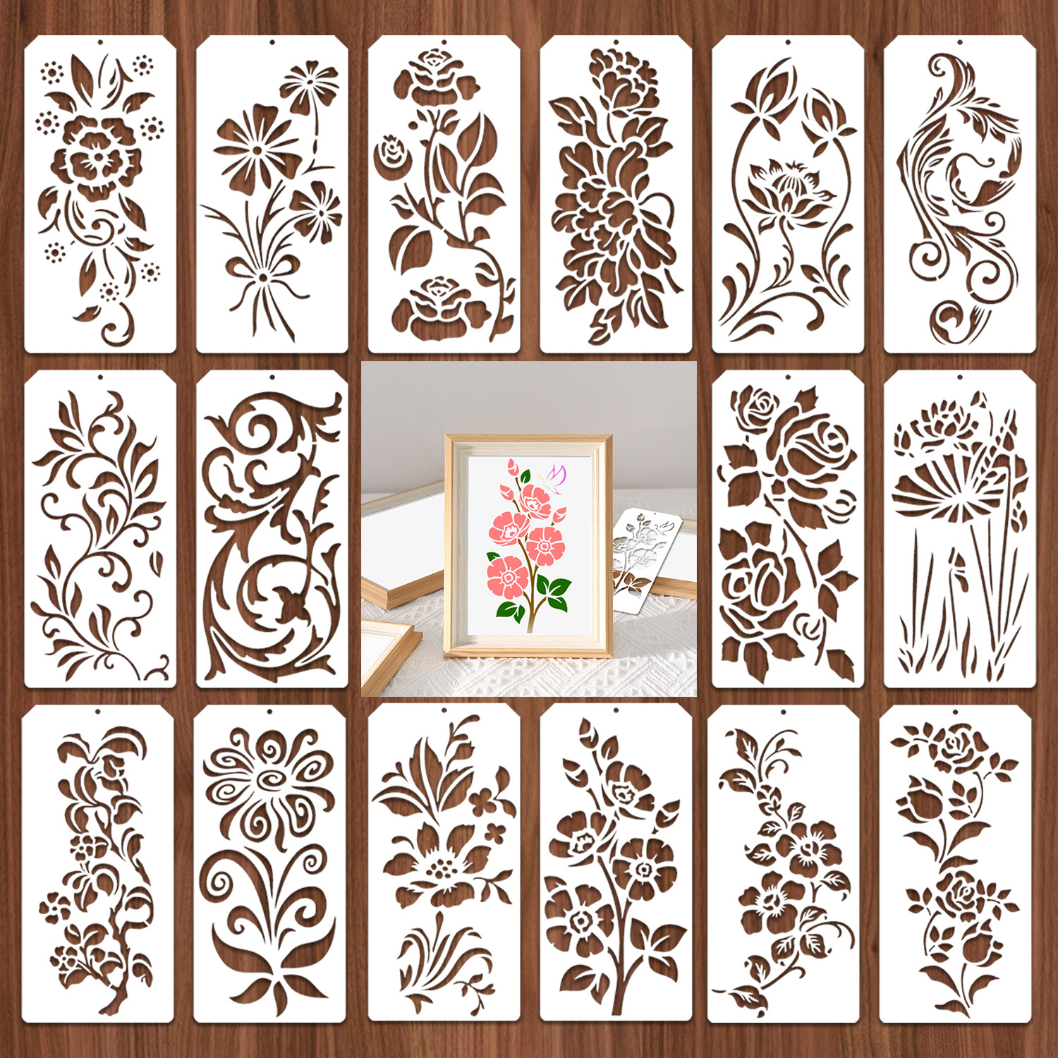 Journalsay 16pcs/set Geometric Texture Themed Flower Grass Hollow Template 