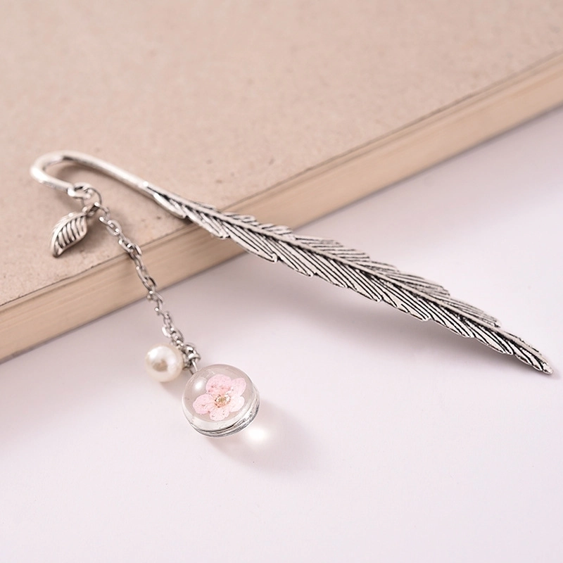 Glass Dried Flower Plant Specimen Metal Feather Gift Ornament Constellation Artistic Leaves Antique Stationery Bookmark