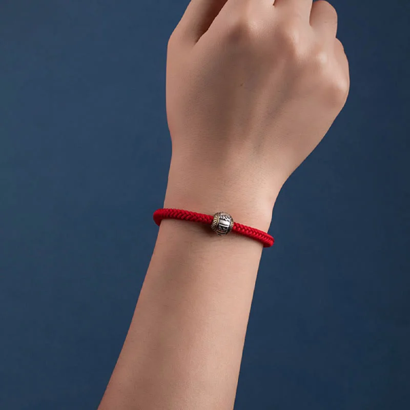 925 Sterling Silver Tibet Handmade Om Mani Padme Hum Luck Protection King Kong Knot Braided Bracelet