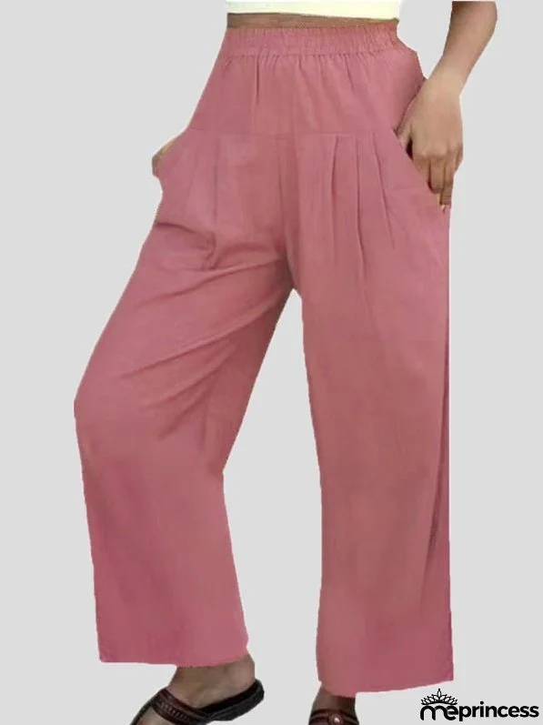 Pants Casual Solid High Waist Wide Leg Pants for Women