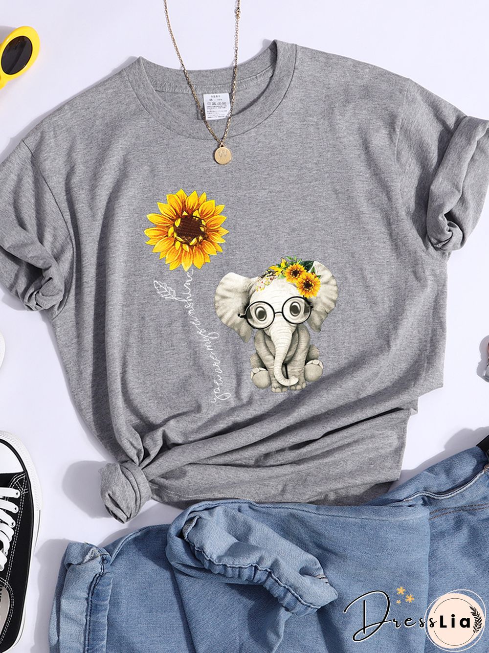 Sunflower Elephant Gift Friend Female T Shirt Cool Fashion Street Tshirt Breathable Personality Clothes Casual Summer Crop Top