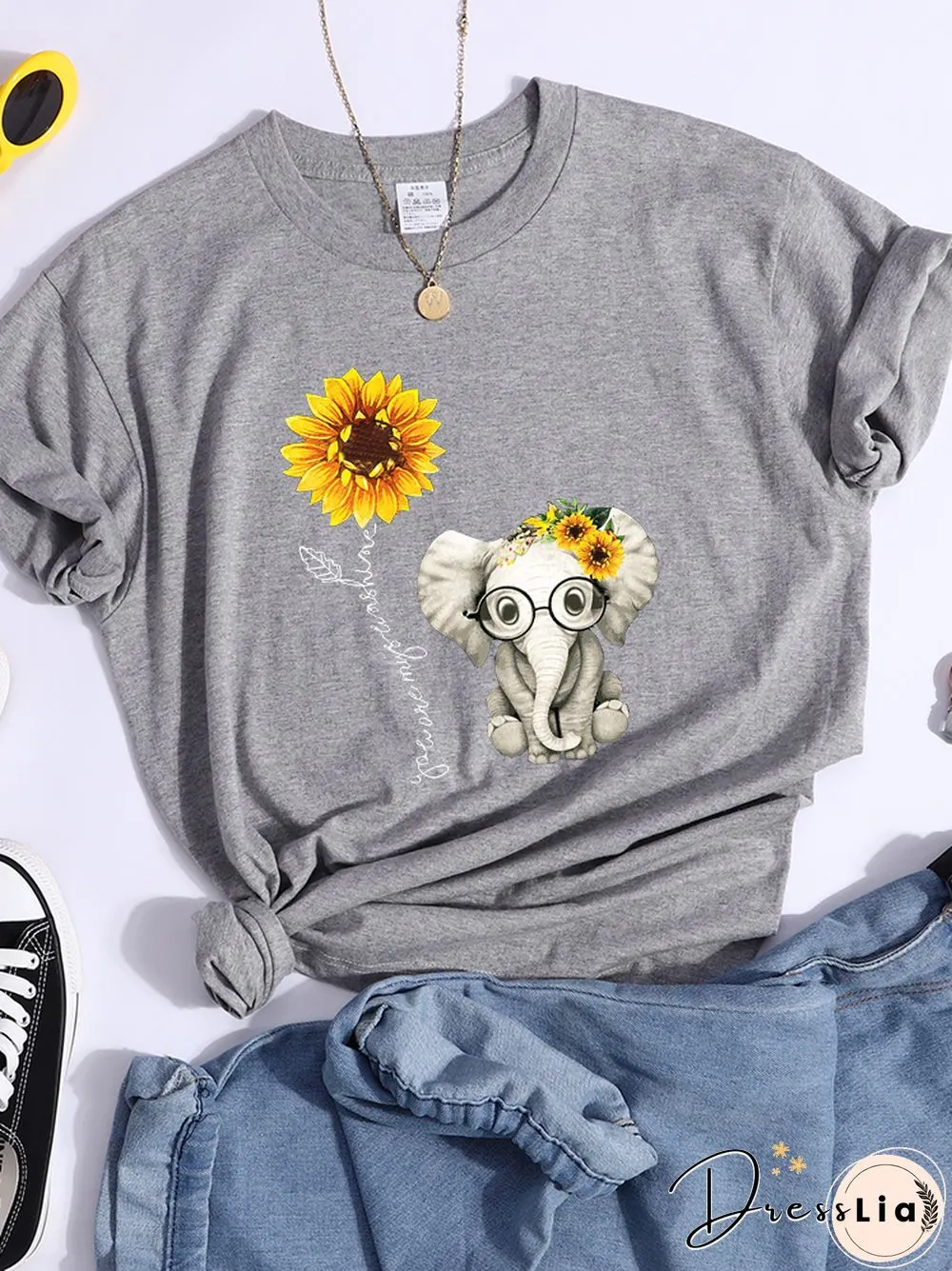 Sunflower Elephant Gift Friend Female T Shirt Cool Fashion Street Tshirt Breathable Personality Clothes Casual Summer Crop Top