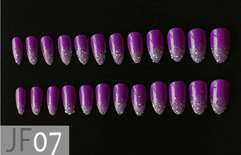 Gray Ombre French glitter AB Short Stiletto UV Gel nude Fake Nails Black Shimmer Finger red false nail point tip pink Handmade-Nail Inspo