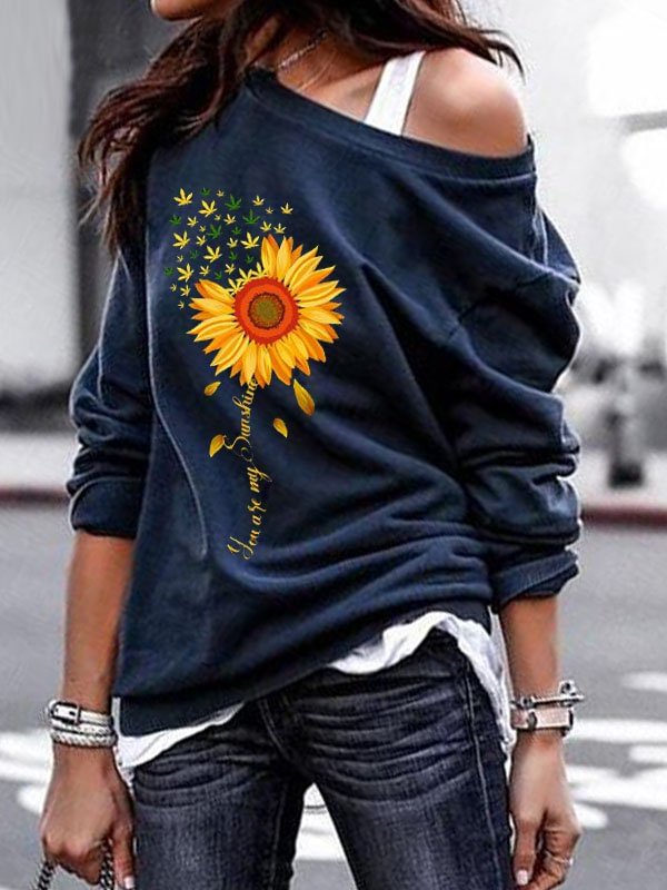 Women's Casual Falling Shoulder Sleeve Floral Printed Sweatshirt