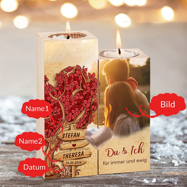Kettenmachen Personalisierte 2 Namen & Datum & Foto Kerzenhalter-Du & Ich für immer und ewig-Geschenk für Paare