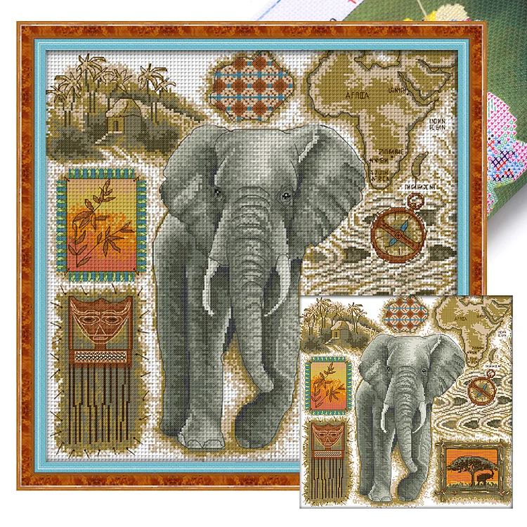Joy Sunday African Elephant 14CT Stamped Cross Stitch 41*41CM