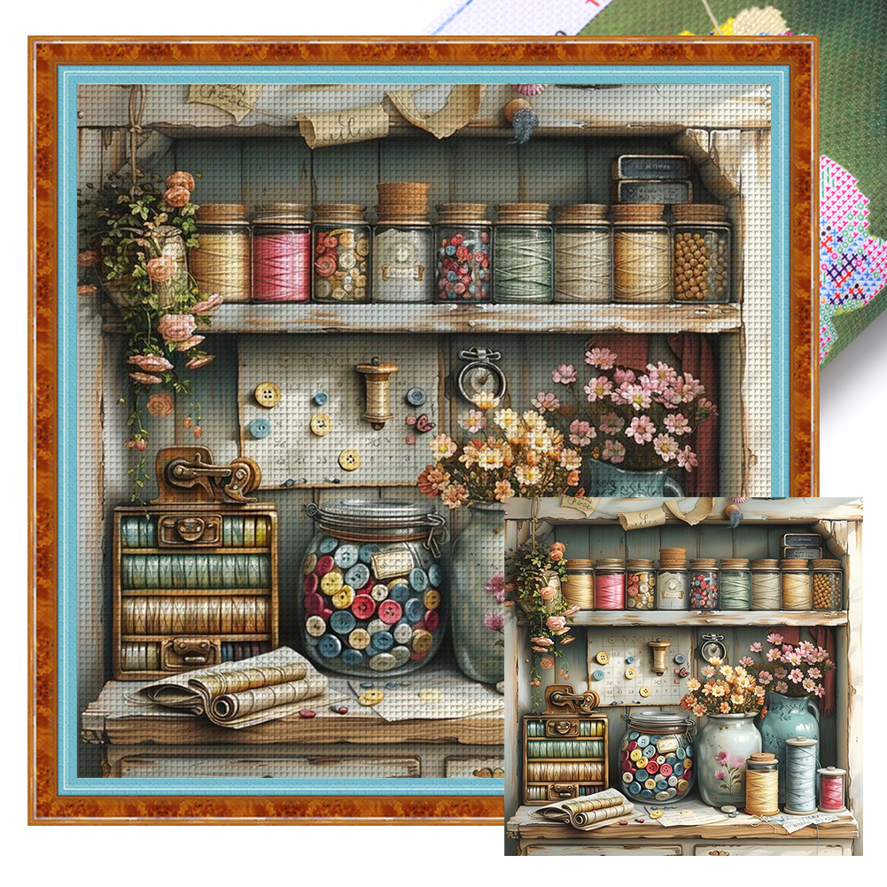 Flowers And Glass Bottle Full 11CT Pre-stamped Canvas(45*45cm) Cross Stitch