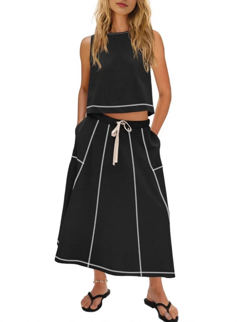 Athvotar Athvotar Hot 2025 New Summer Vacation Sleeveless Vest Half-Dress Cotton-Song Set Two-Piece Set