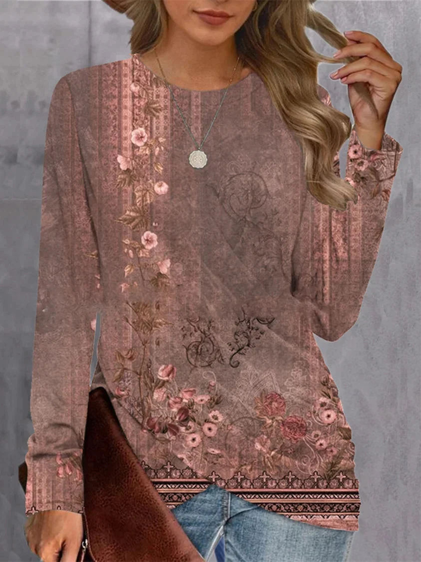 Women's Graphic Printed Scoop Neck Long Sleeve Top