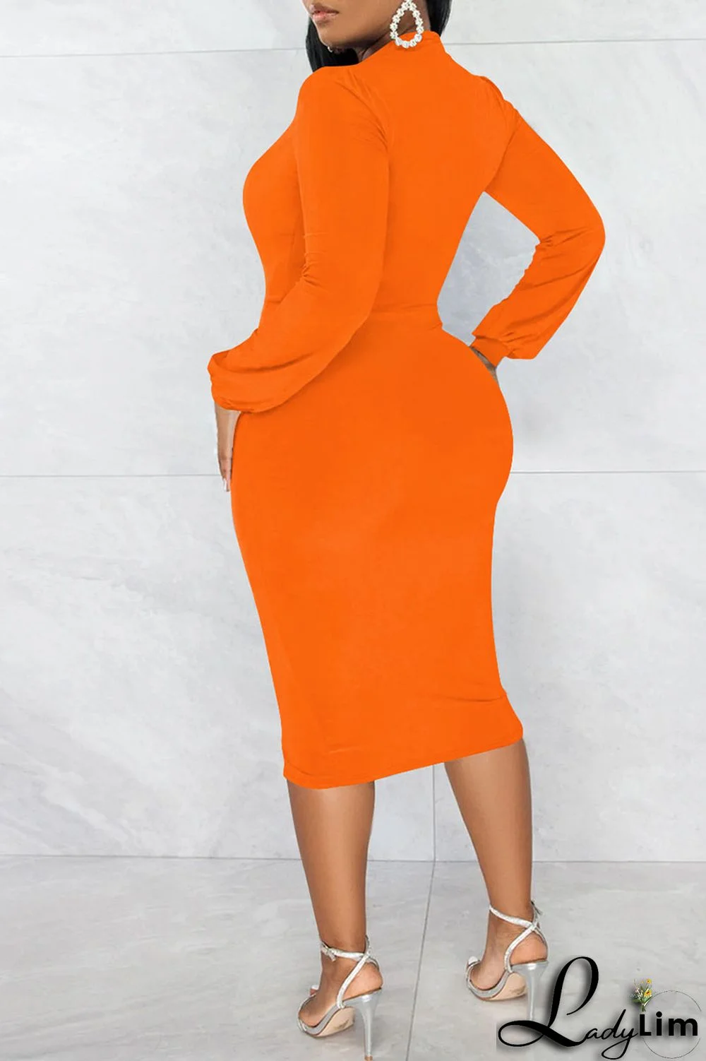 Orange Sexy Solid Patchwork Slit V Neck Long Sleeve Dresses
