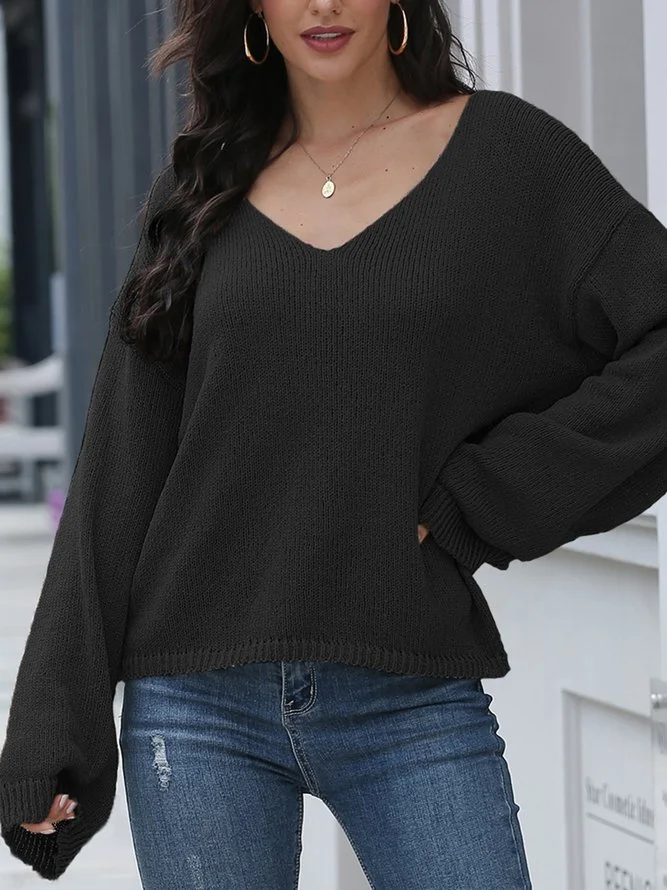 Long Sleeve Casual Cotton V Neck Sweater