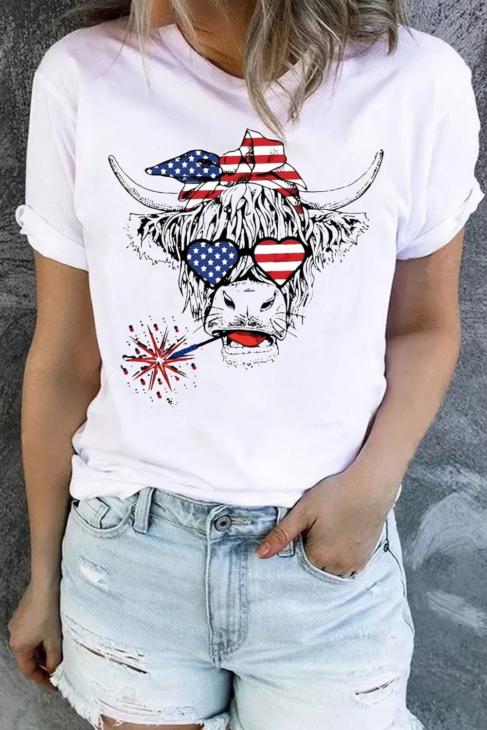 American Flag Cow Short Sleeve Patriotic Tee