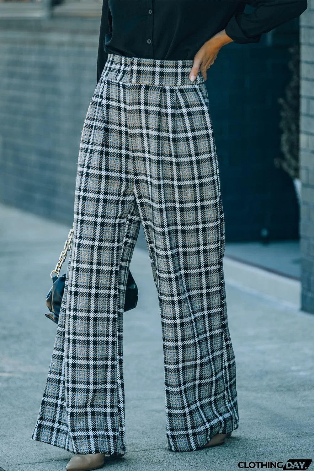 Plaid Tweed Wide Leg Pants