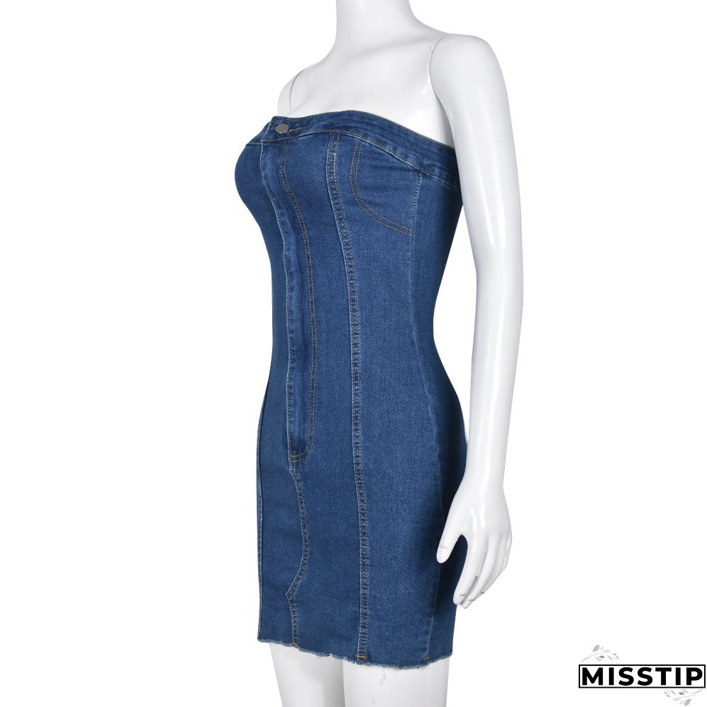 Summer Sexy Strapless Slim Denim Dress For Women