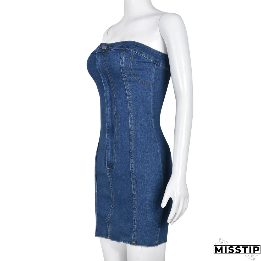 Summer Sexy Strapless Slim Denim Dress For Women
